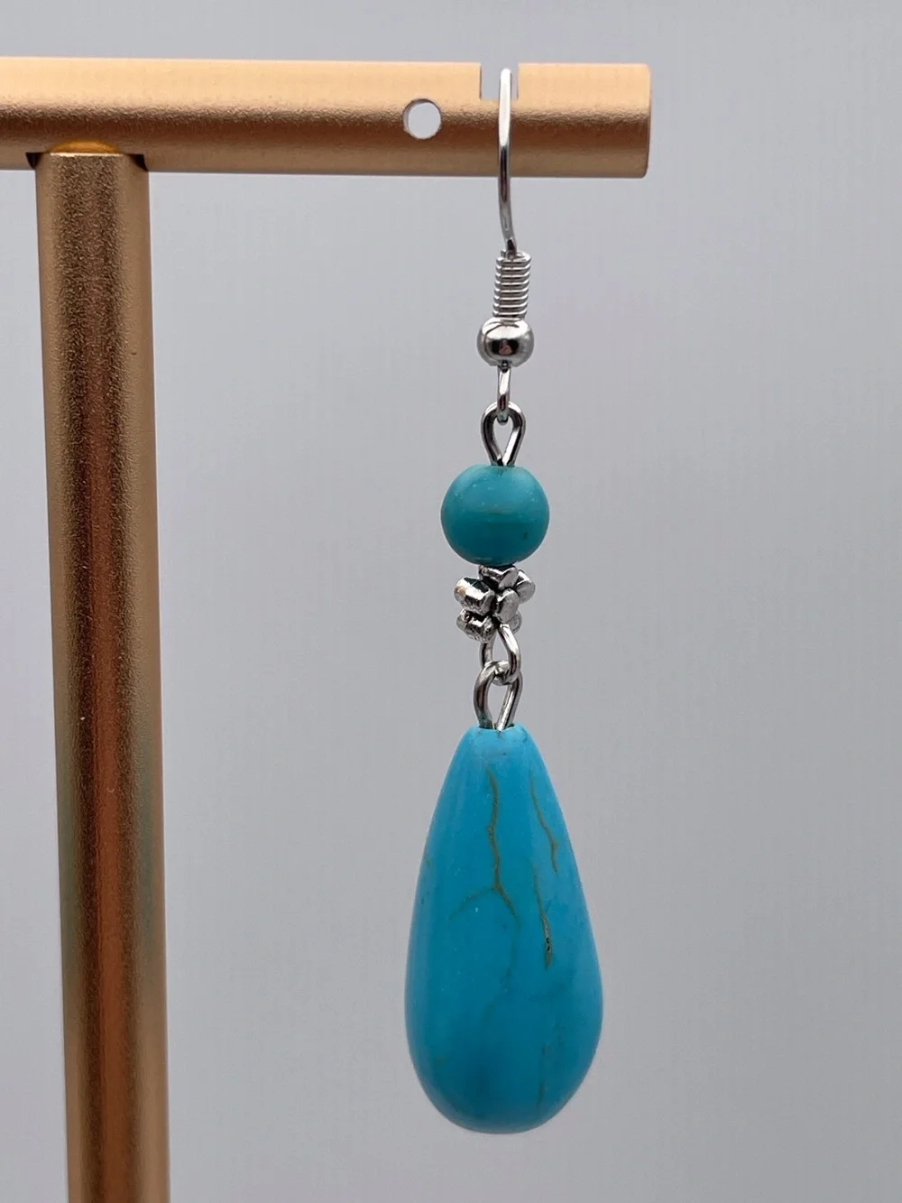 Turquoise Water Drop Shape Dangle Earrings - Picture 4 of 12